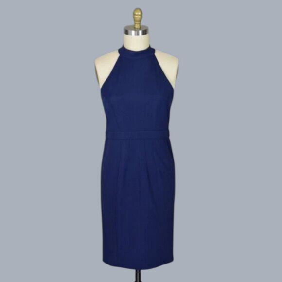 ZAC POSEN ALIX NAVY BLUE HALTER SHEATH DRESS - Picture 3 of 9